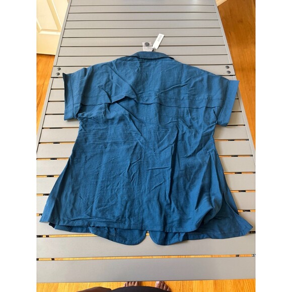 Chico's 2 Piece Suit Womens M Blue Short Sleeve Notch Lapel Slit Button NEW - Picture 3 of 10